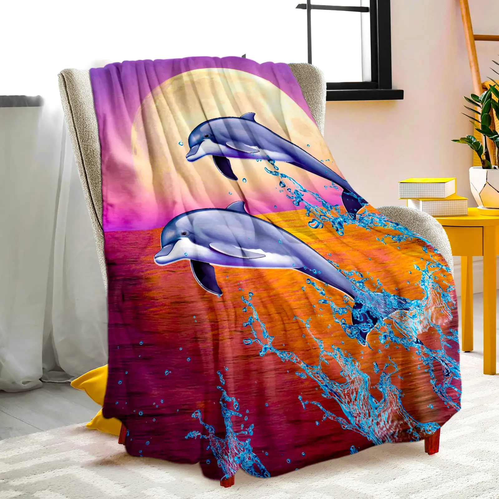 

Cute Bed Sofa Couch Blanket King Queen Size Animal Pattern Dolphin Throw Blanket for Adults Soft Flannel Fleece Warm Lightweight
