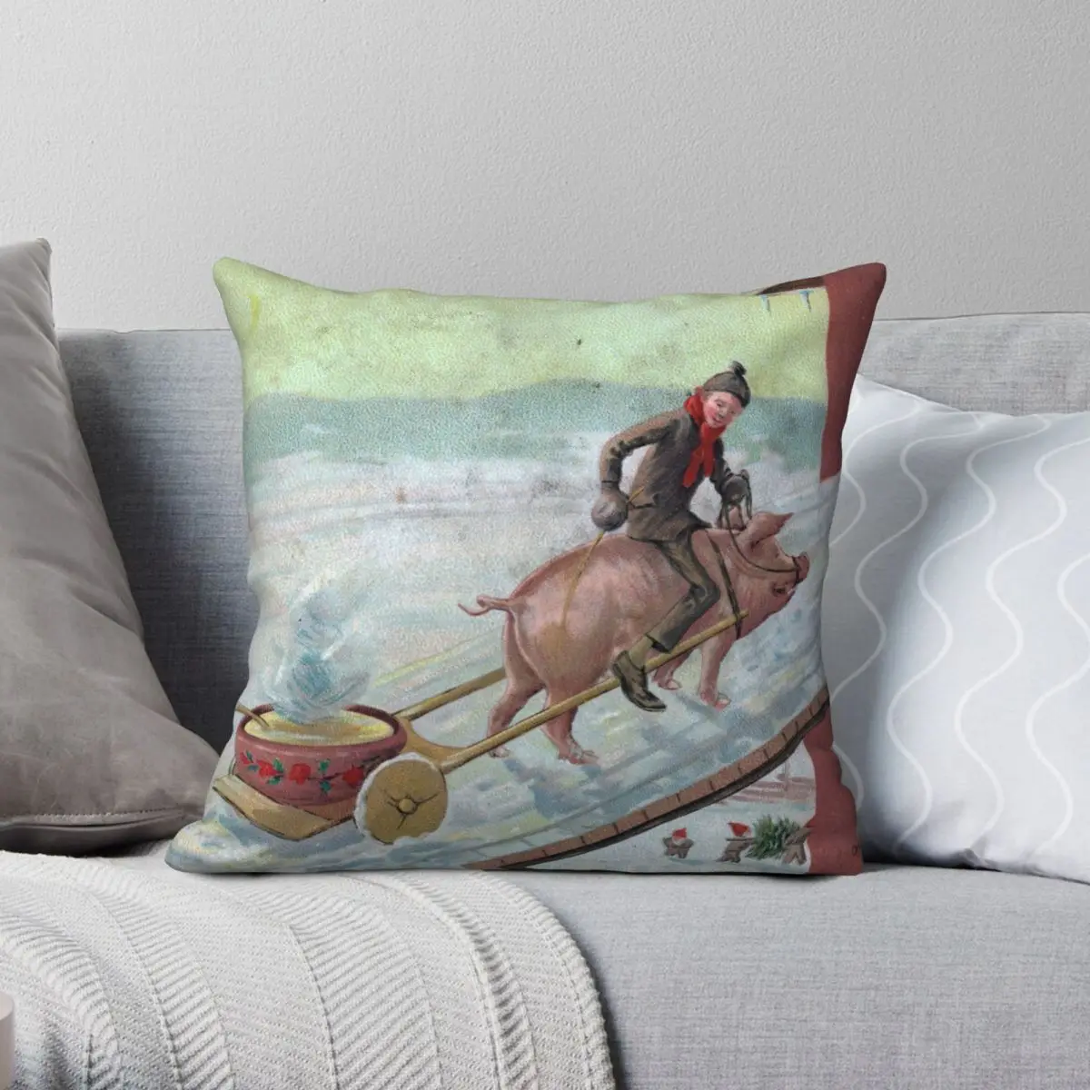 

Винтажная подушка в виде свиньи и Рождества, подушка из искусственного полиэстера, льняной бархатной ткани, креативная Декоративная Подушк...