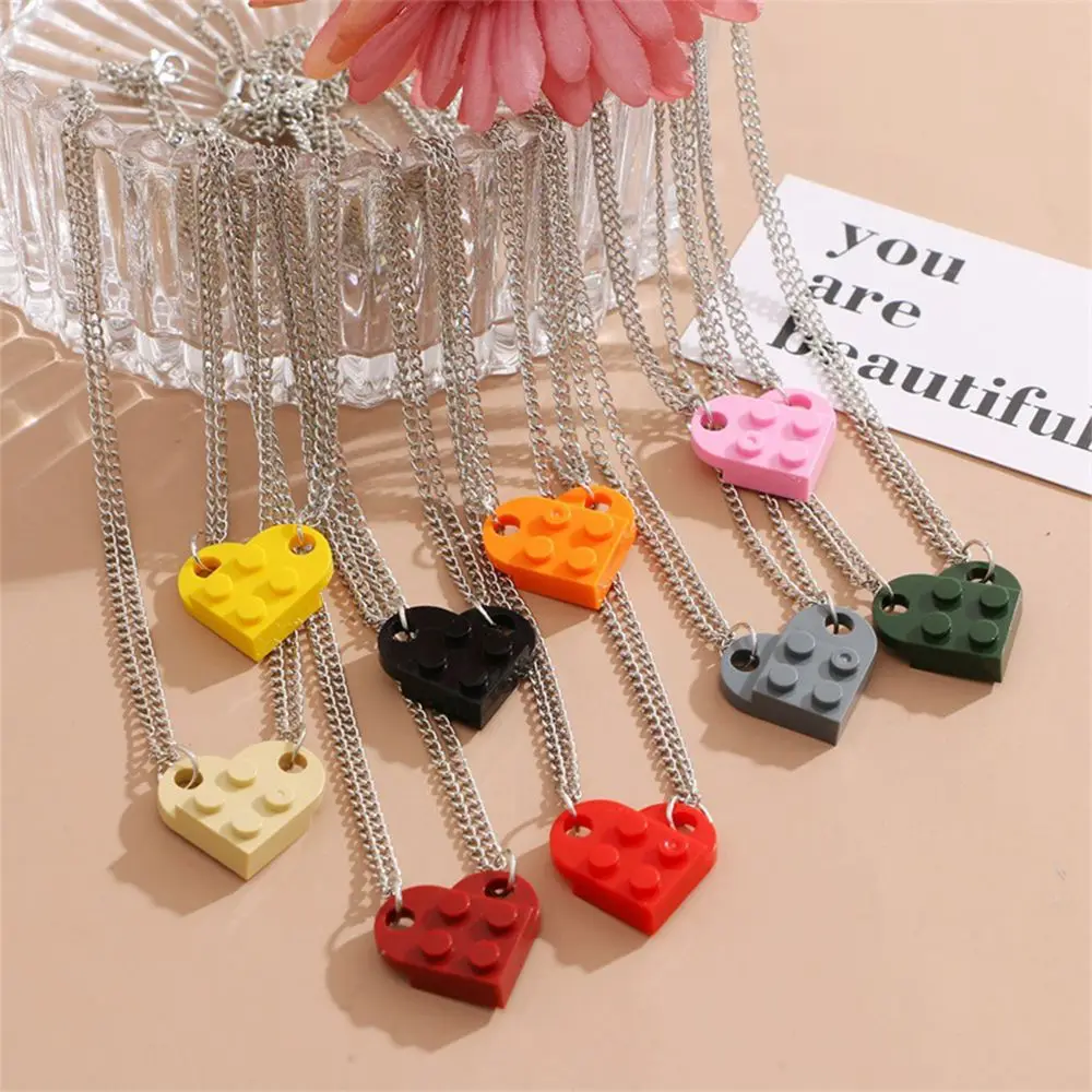 

Hip Hop Punk Building Block Friendship Necklaces Couples Pendant Love Necklace Heart Brick