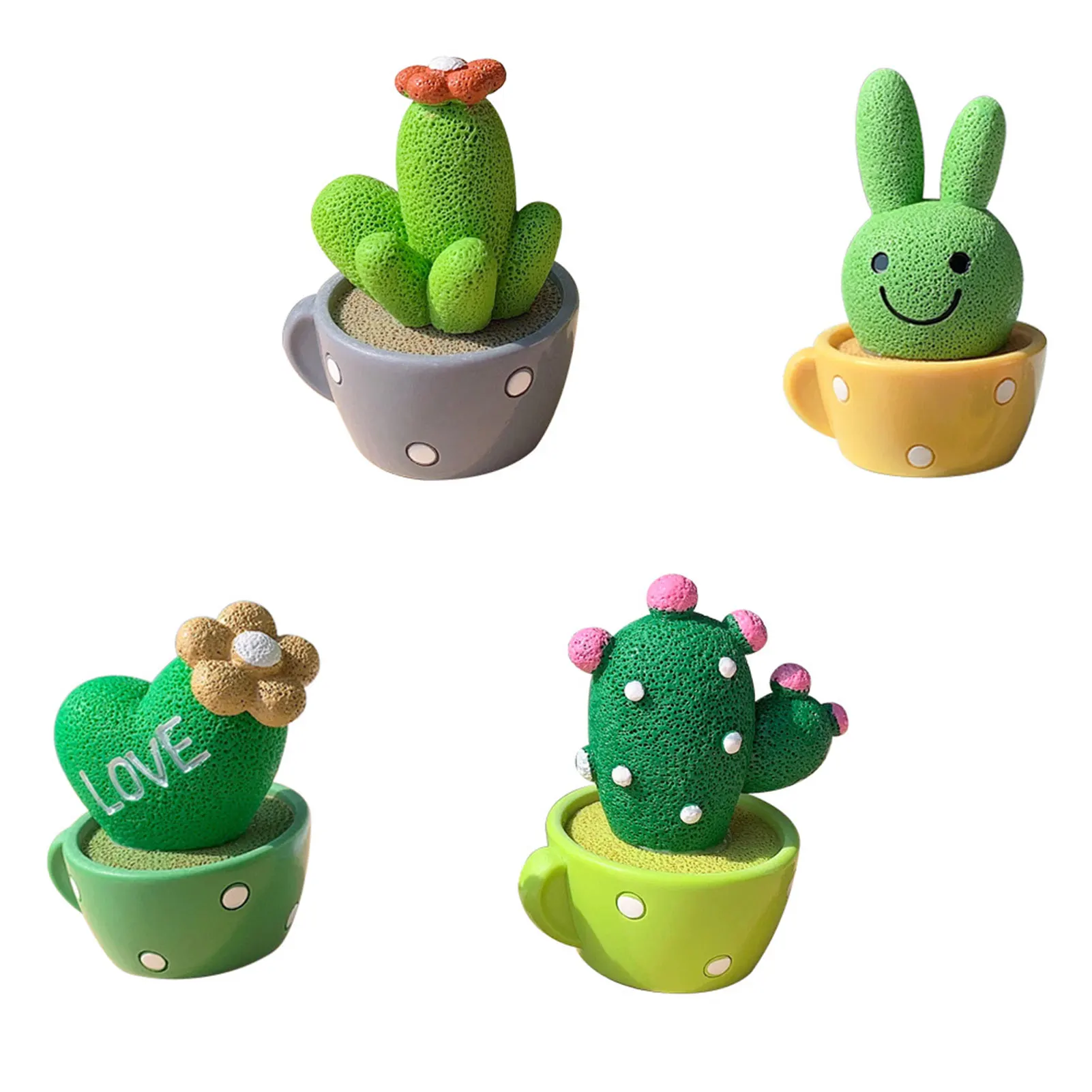 

4 Pcs Cute Cactus Shape Decoration Lightweight Durable Resin Material for Home Office Table Decoration