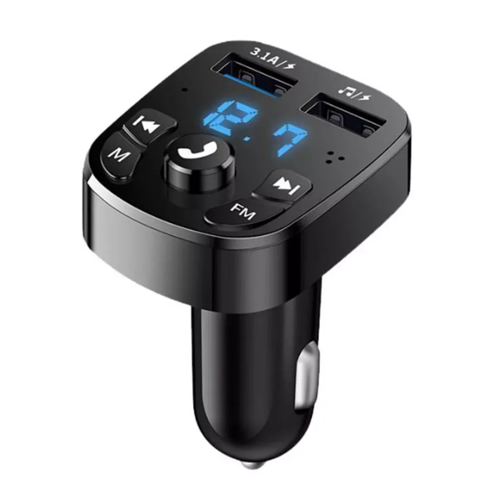 

5.0 FM Transmitter Car Player Kit Car Charger Quick With QC3.0 Dual USB Voltmeter & AUX IN/OUT DC 12/24V