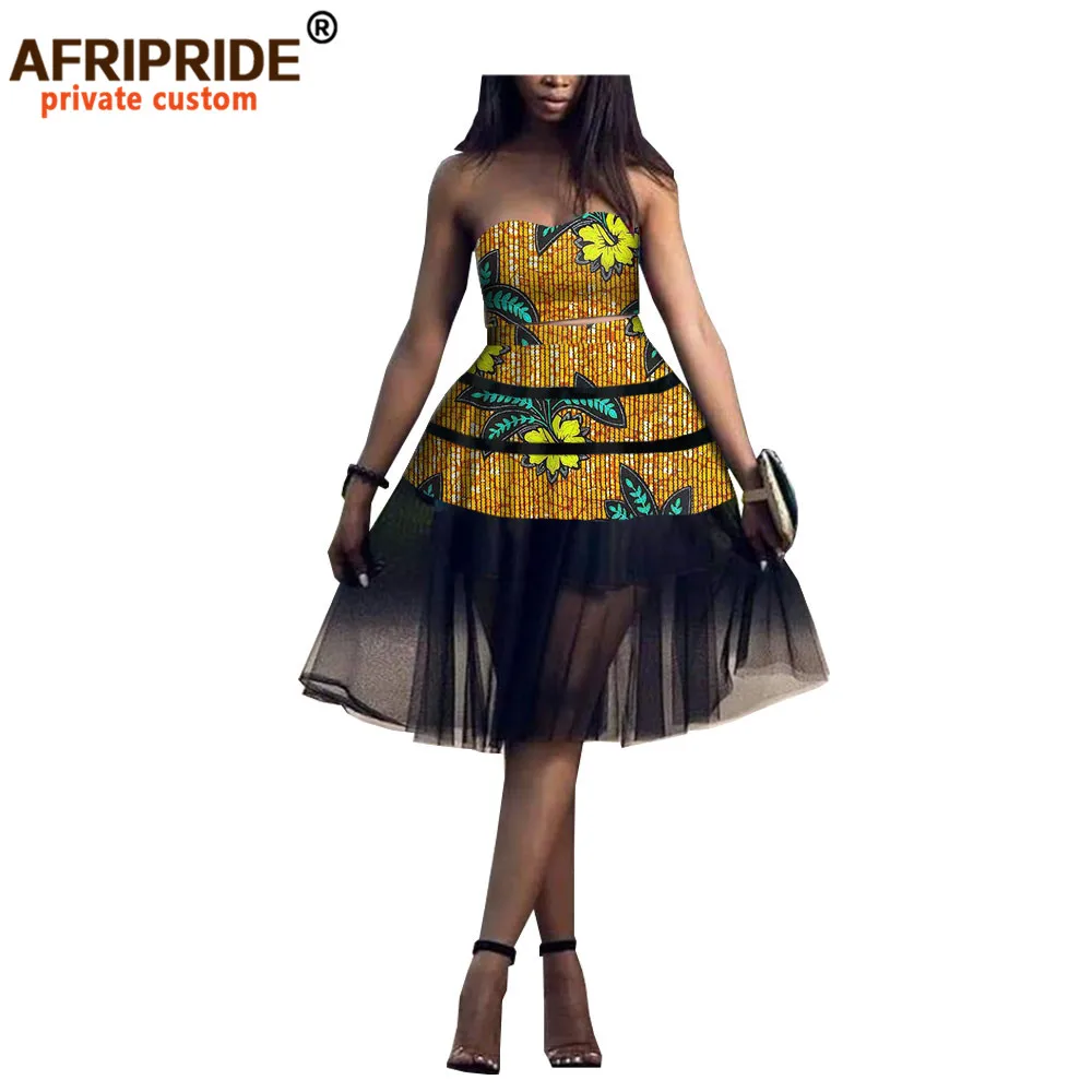 

2023 African Print Yarn Dresses for Women Ankara Fabric Sexy Wax Batik A-line Dashiki Dress Strapless AFRIPRIDE A1925029