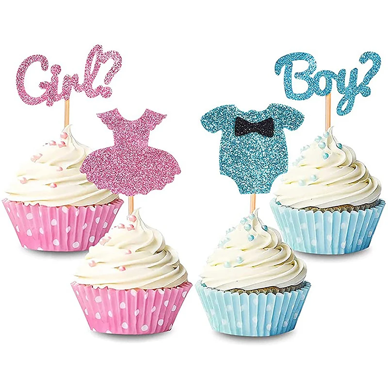 

12Pc Boy or Girl Cupcake Topper Food Dessert Cake Picks for Gender Reveal Party DIY Decor Pink Blue Baby Shower Gift