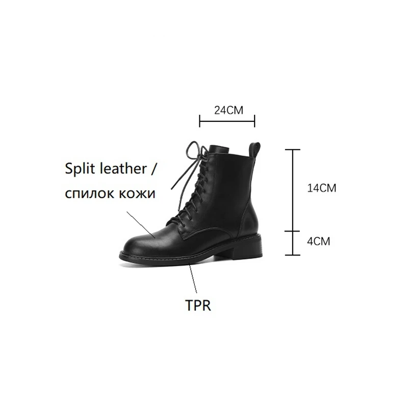 NEW Fall Shoes Women Split Leather Boots Round Toe Chunky Heel Women Boots Winter Solid Lace-up Ankle Boots Western Boots Women