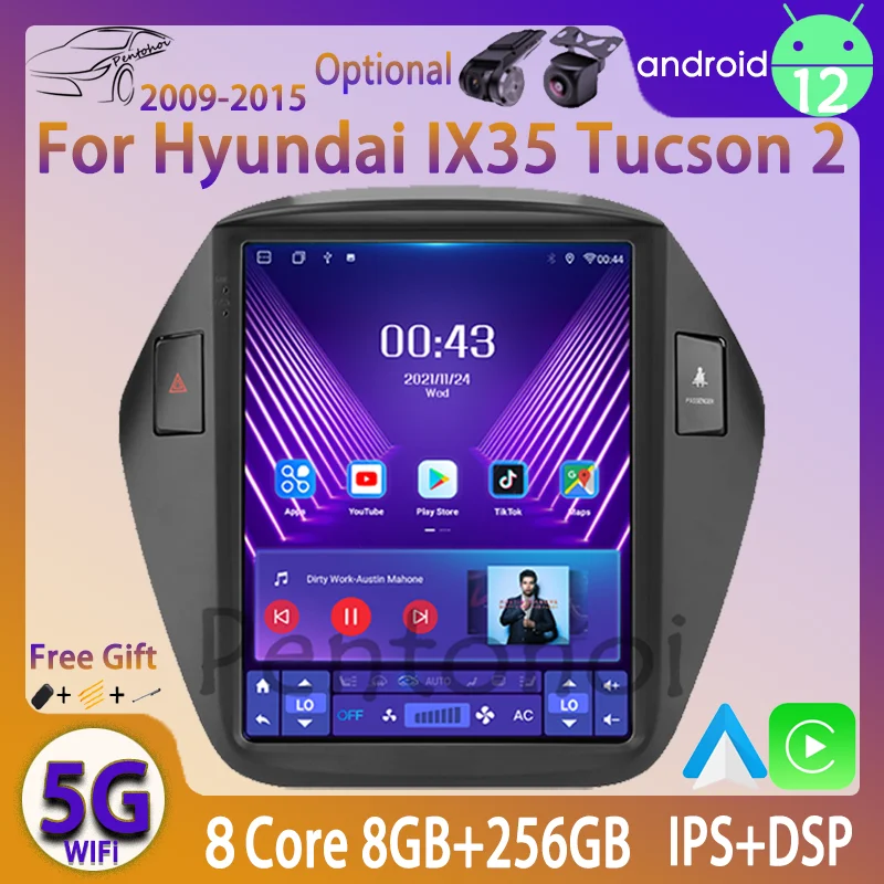 

Pentohoi Car Radio For Hyundai IX35 Tucson 2 2009-2015 Android 12 Multimedia Player Navigation Carplay Head Unit Stereo Speakers