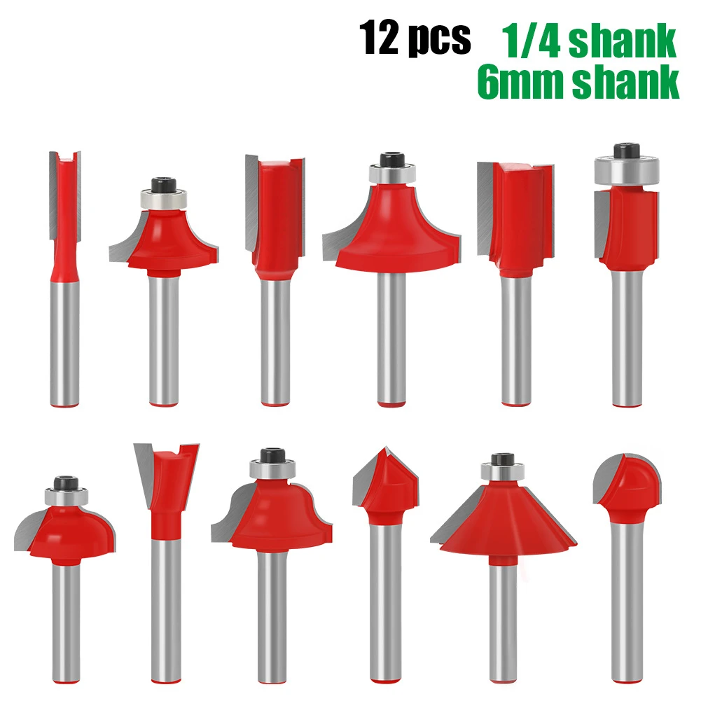 12pcs Router Bit Set Trimming Straight Milling Cutter Wood Bits Tungsten Carbide Cutting for Wood Woodworking Tools Wood Packing