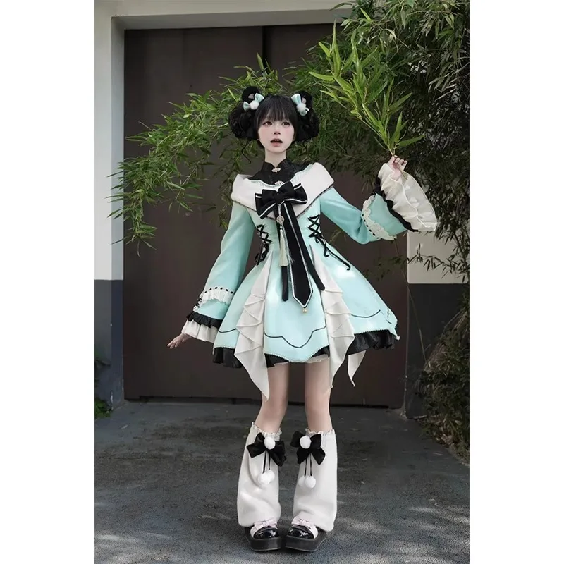 Рождественское новогоднее пальто доспехи одежда Mahua зеленое китайское платье