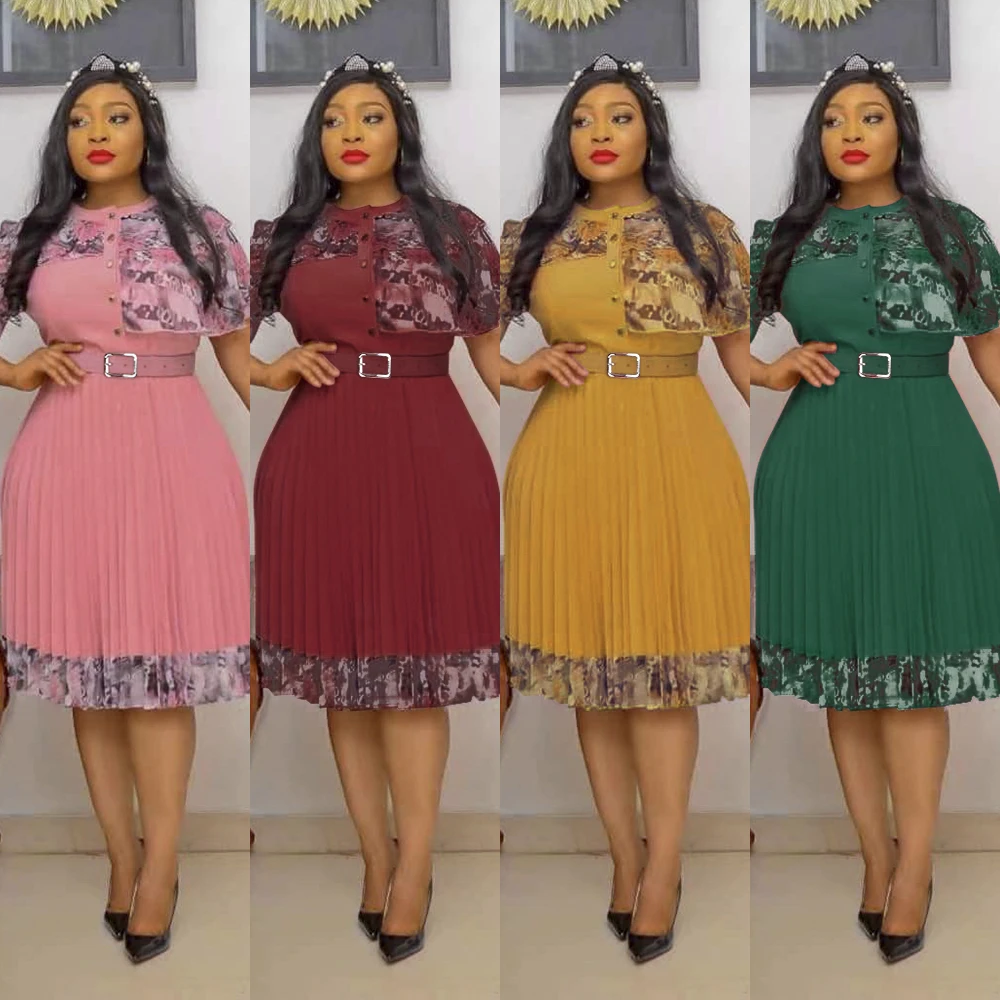 

Autumn Women Pleated Dress Elegant African Fashion Print Birthday Party Dresses 2022 Dashiki Ankara Turkey Outfits Robe Clothing