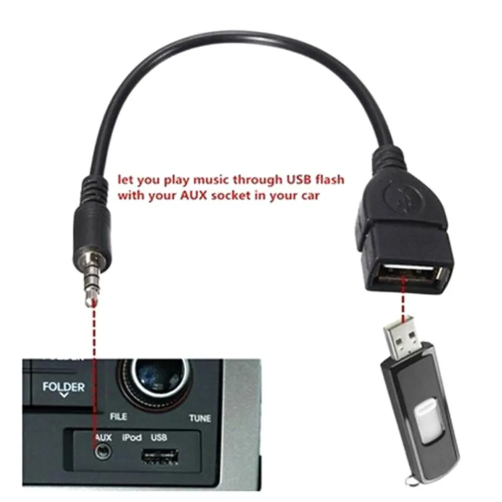 

3.5mm Male Audio AUX Jack To USB 2.0 Type A Female OTG Converter Adapter Cable Wire Cord Stereo Audio Plug Car Accessories