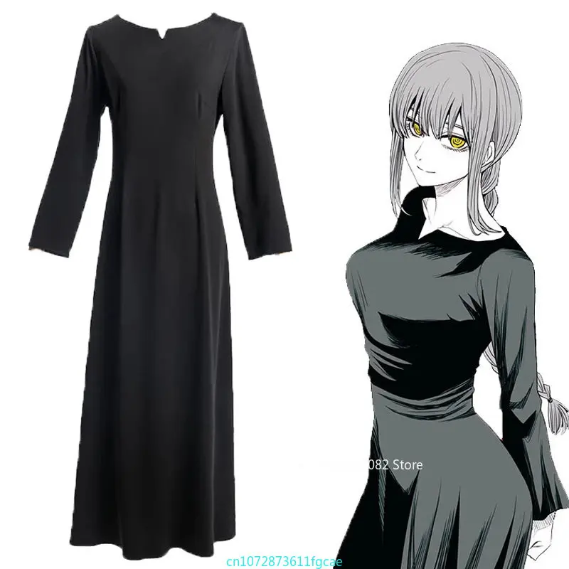 Anime Chainsaw Man Makima Black Dress Cosplay Costume Stage Performance Dresses Outfits Christmas Masquerade Birthday Party Gift