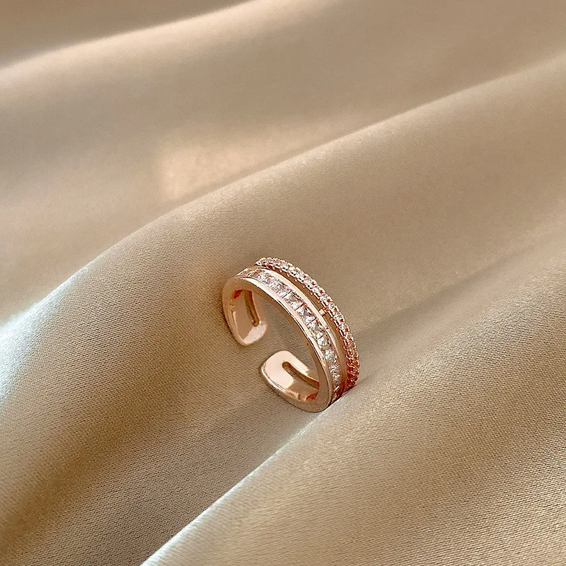 

IQPC Double single side micro inset zircon ring female fashion personality Instagram fashion design niche index finger ring