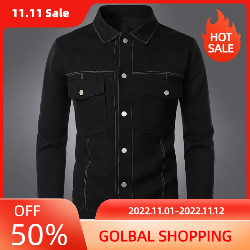 

Мужской свитер с отложным воротником LUCLESAM, вязаная одежда, рабочая одежда с двумя карманами, Новинка осени 2022, мужские свитеры, кардиганы