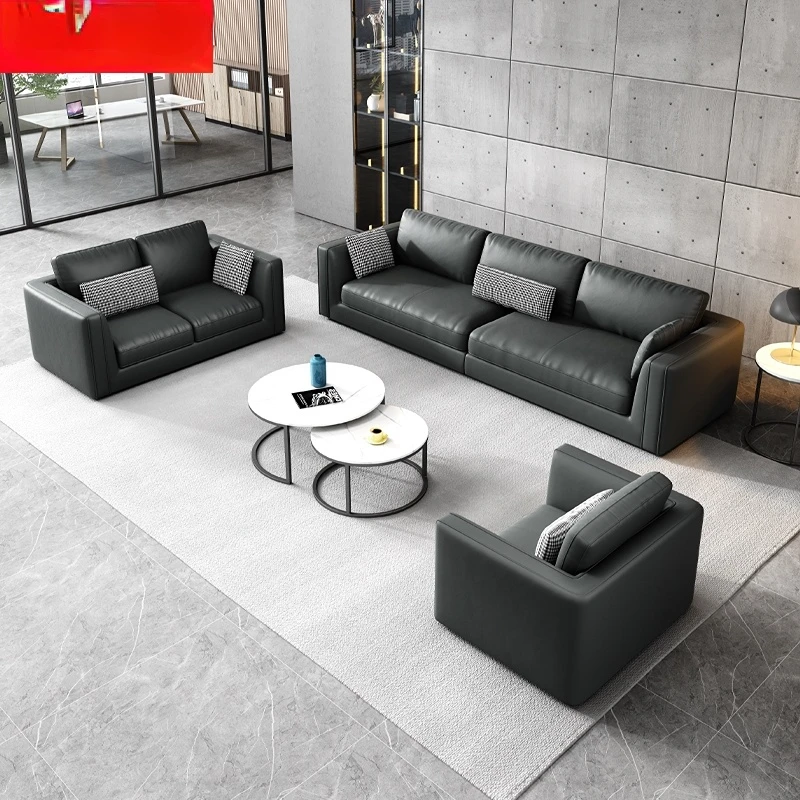 

Gujia home office sofa business simple modern Italian three-person leather office sofa reception coffee table