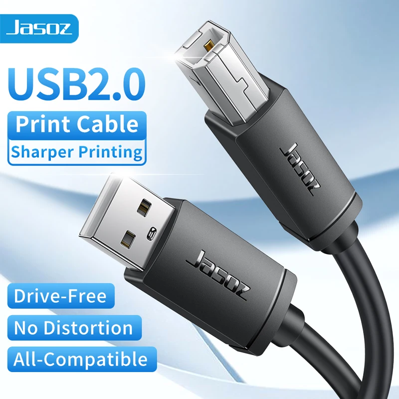 Jasoz USB кабель для принтера высокоскоростной USB 2.0 Type A to B Мужской кабель для принтера Canon Dell Epson HP ZJiang этикетка шнур 10 м