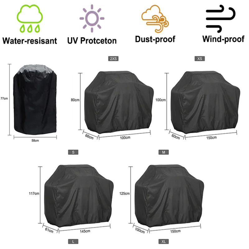 

Bbq Grill Cover Accessories Outdoor Waterproof Grillrost Cover Anti-Dust Sun Rain Practical Camping Barbeque Supplies 8 Sizes