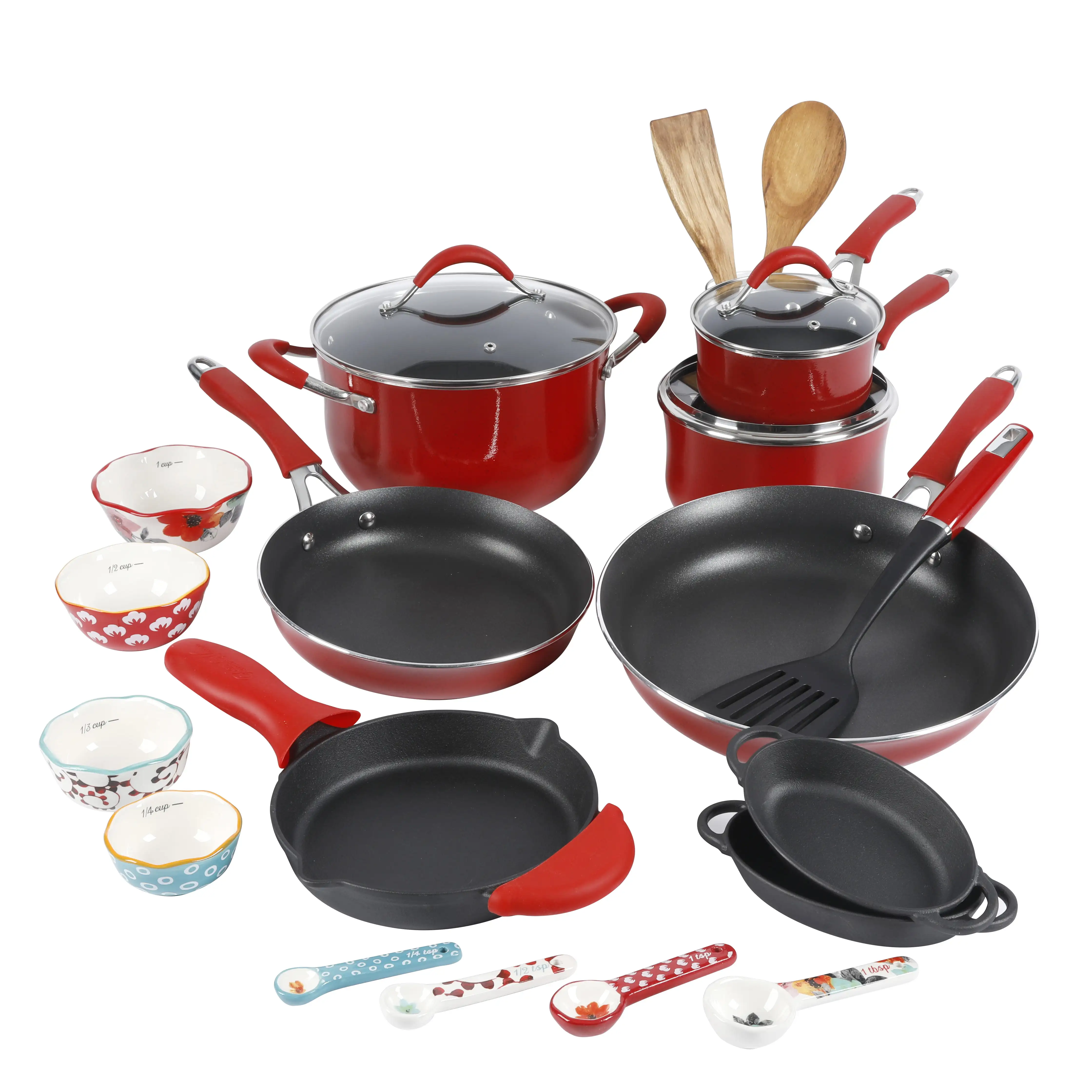 

The Pioneer Woman Frontier Speckle 24-Piece Aluminum Non-Stick Cookware Combo Set, Red