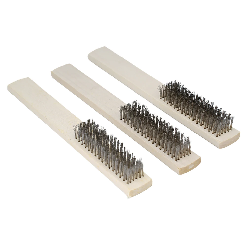 

3pcs 8.07 Inch Length Stainless Steel Wire Brush With Wood Handle For Remove Rust Oil Stain Metal Paint Hand Tool Brushes