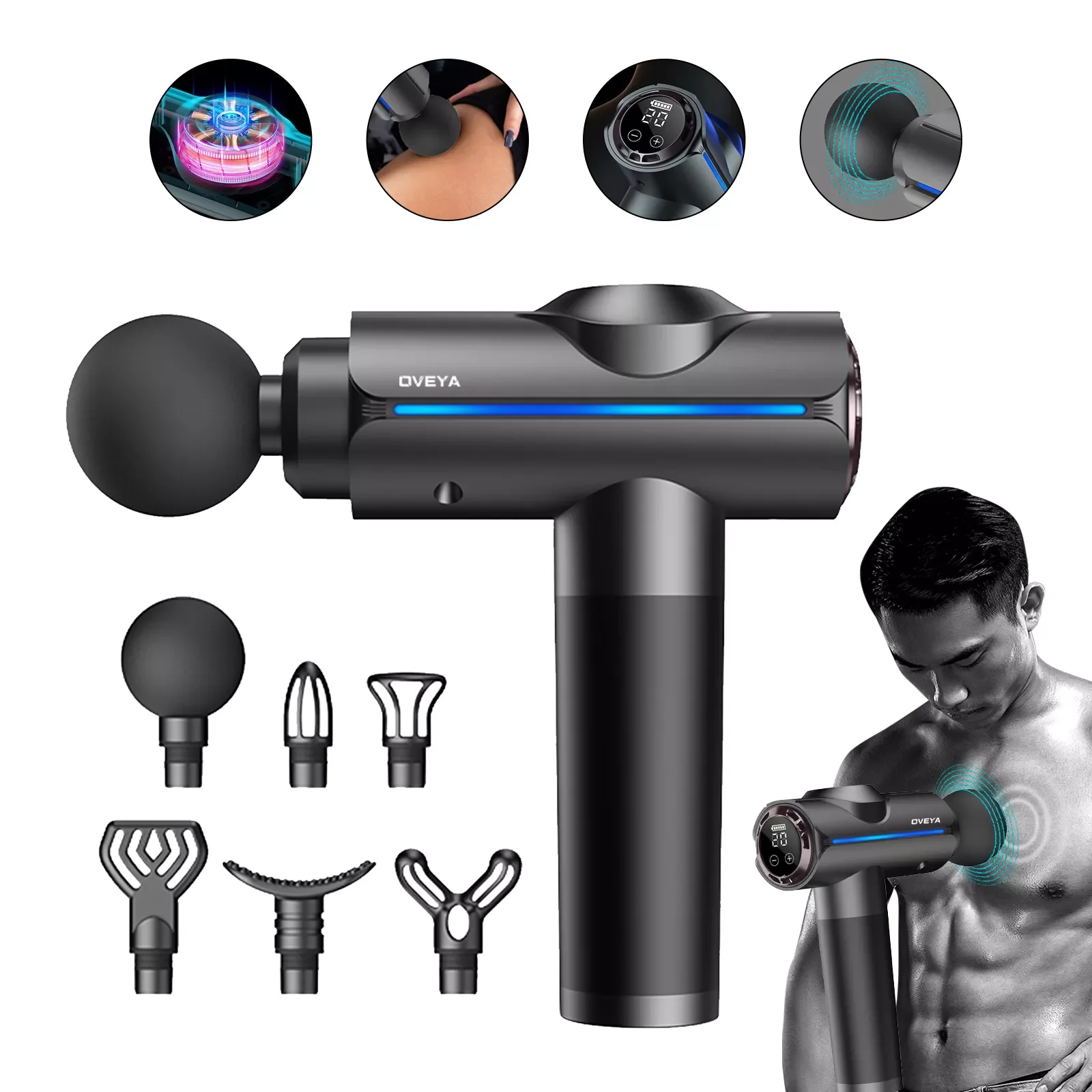 

NEW2023 Massage Gun LCD Screen 6 Heads Handheld Muscle Therapy Massager Body Deep Tissue Muscle Massager Shoulder Neck Relaxatio