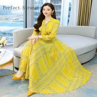 2022 spring flower print maxi dress new arrival high quality m 4xl long sleeve women chiffon long dress vestidos