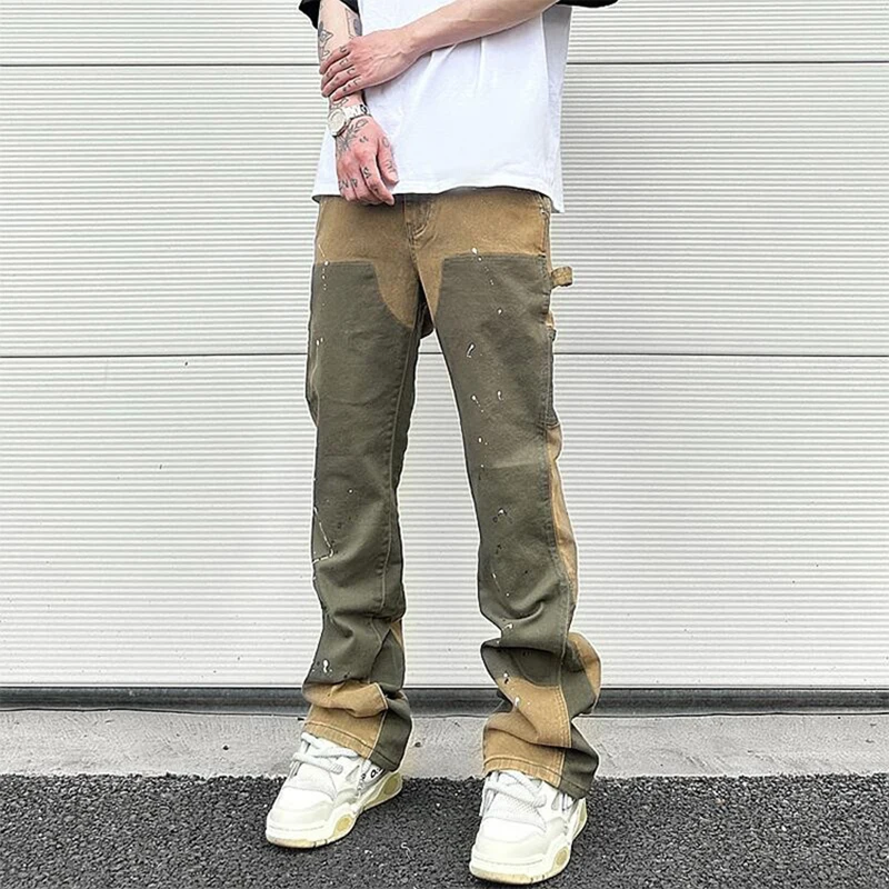 

Мужские брюки-клеш в стиле High Street Y2K, повседневные свободные прямые брюки из денима с промытыми чернилами, модель Y2K