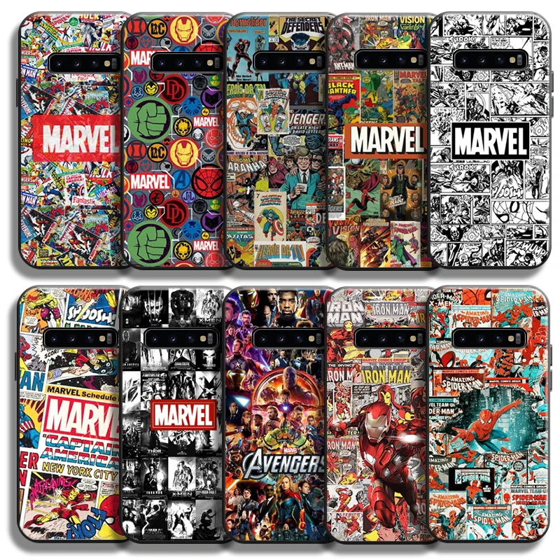 

Marvel Comics Logo For Samsung Galaxy S10 S9 S8 Plus S10E S10 5G Phone Case Carcasa Black Liquid Silicon TPU Coque Back Funda