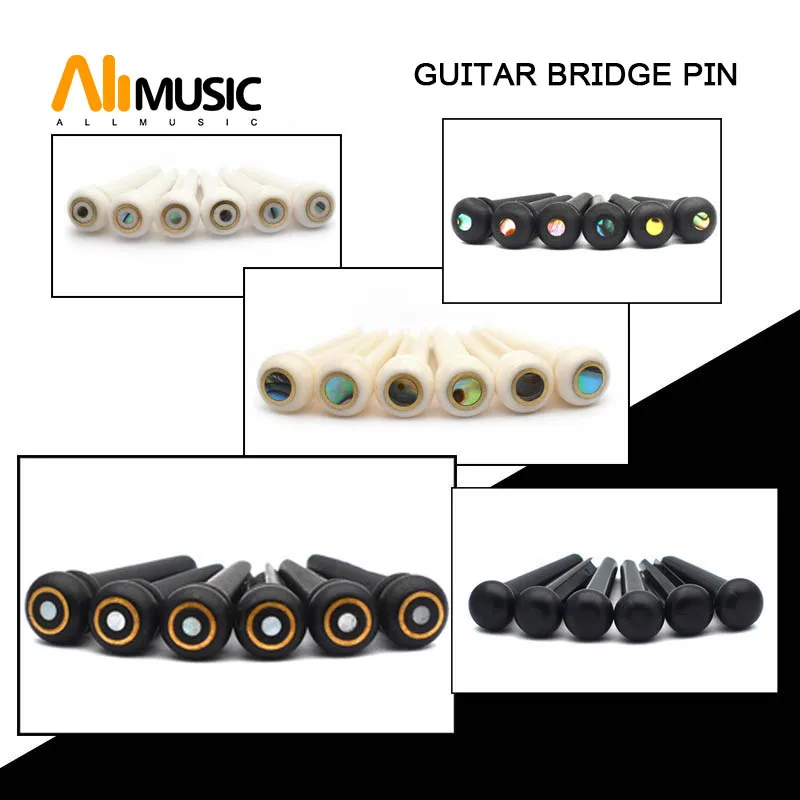 

6 Pcs Bone Bridge Pins Ebony Bridge Pins Rosewood and Plastic for Acoustic Guitar Pearl Shell Brass Circle