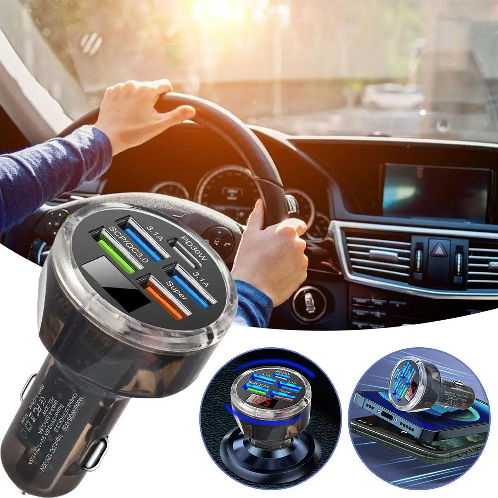 Pd20w 5 портов Qc3.0 автомобильное зарядное устройство 12-24 В адаптер для телефона