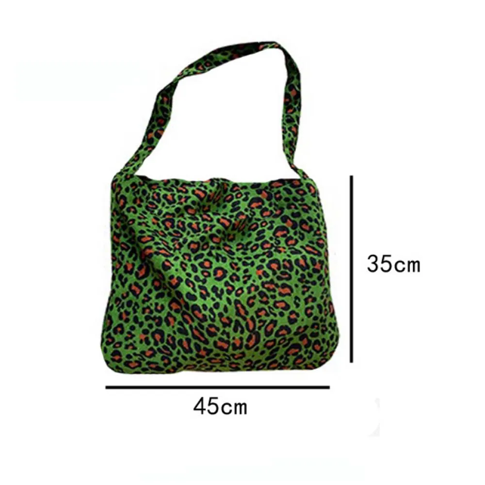 Green Leopard Corduroy Shoulder Bags Women Casual Fashion Large Capacity Handbags Female Vintage Versatile Crossbody Bag