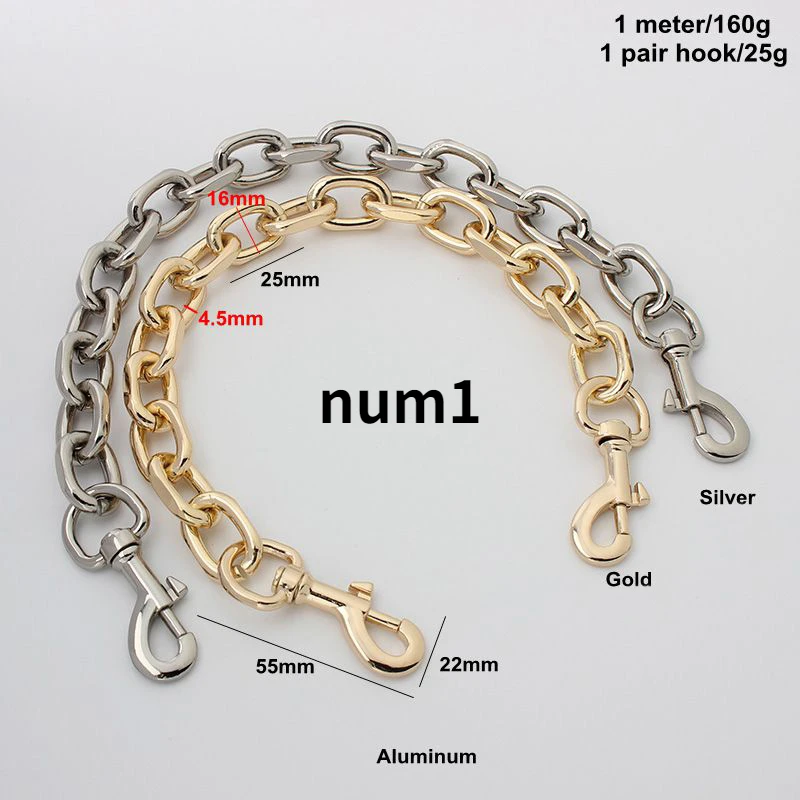 Hight Quality 30-120cm Aluminum Chains 4.5*16*25mm with Snap Hooks for Diy Leather Bag Purse Replace Chains Bag Accessories
