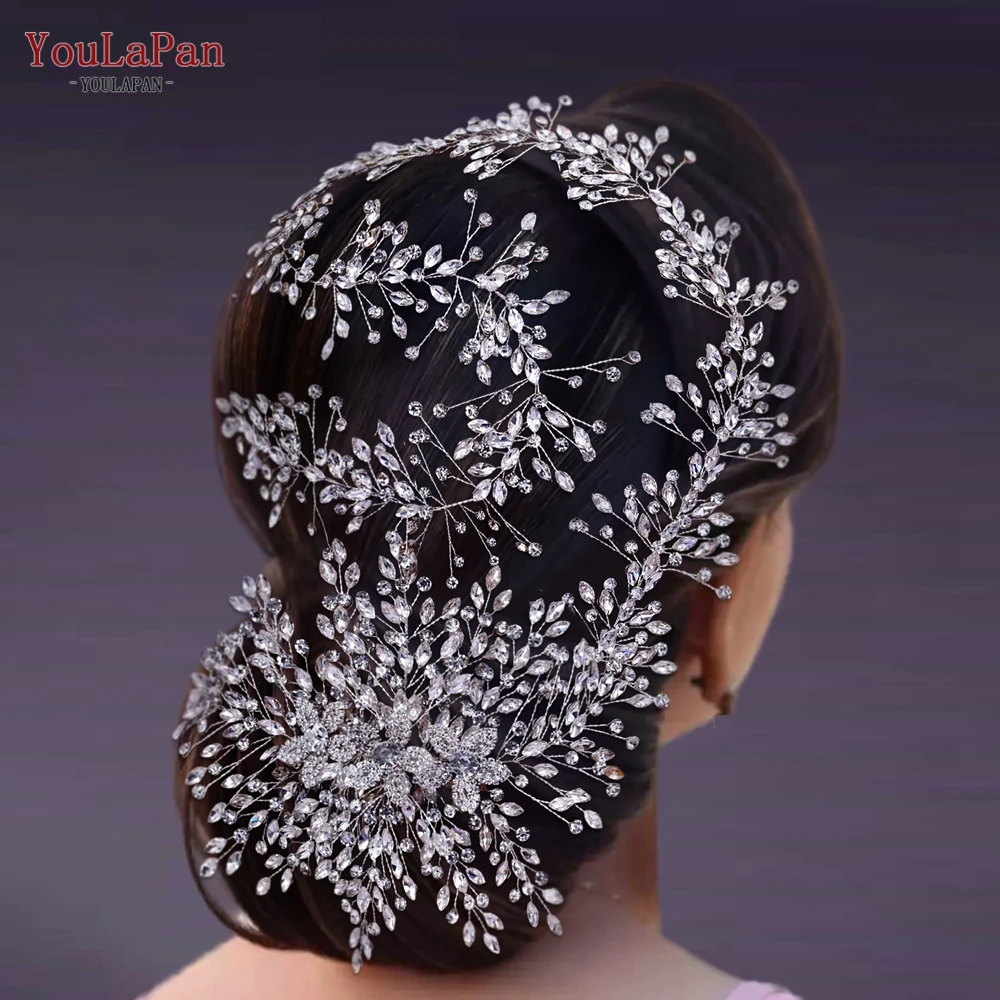 

YoulaPan HP462 Long Crystal Hair Vine for Brides Hair Accessories Wedding Bridal Tiaras Head Jewelry Flower Woman Headband
