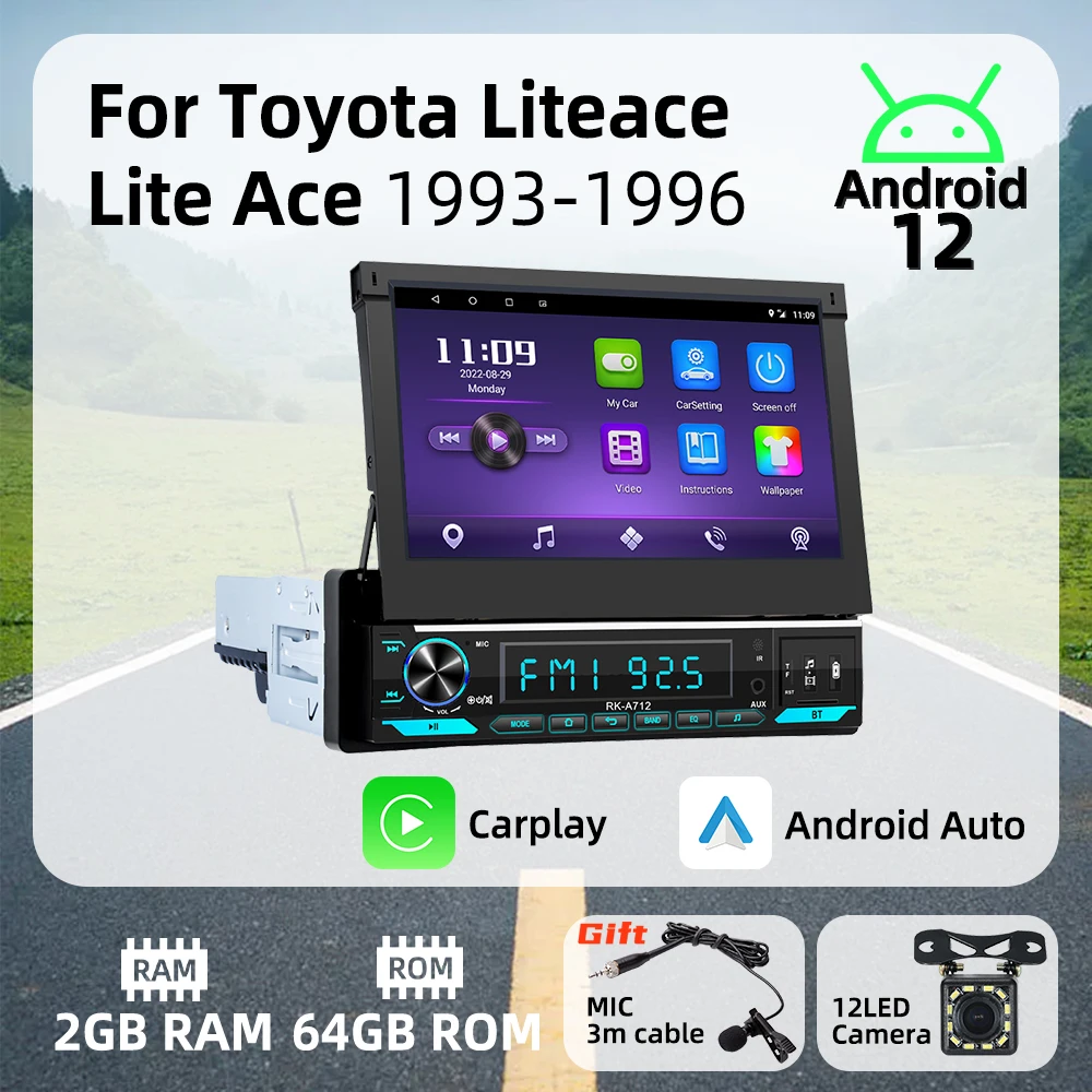 7-дюймовый выдвижной экран Carplay Android Auto автомобильный мультимедиа 1Din радио для Toyota