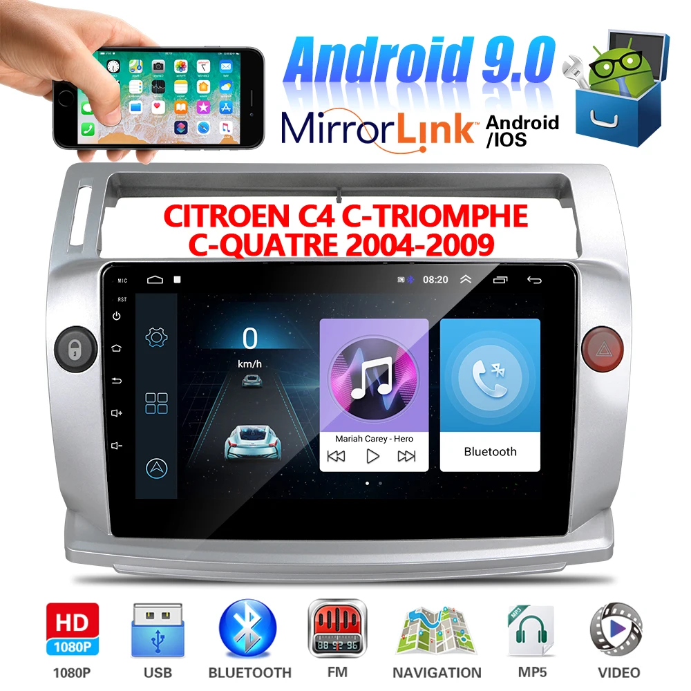 

Podofo 2 Din Android Car Radio For Citroen C4 C-Triomphe C-Quatre 2004-2009 Multimidia Video 4G Carplay RDS DSP GPS Navigaion