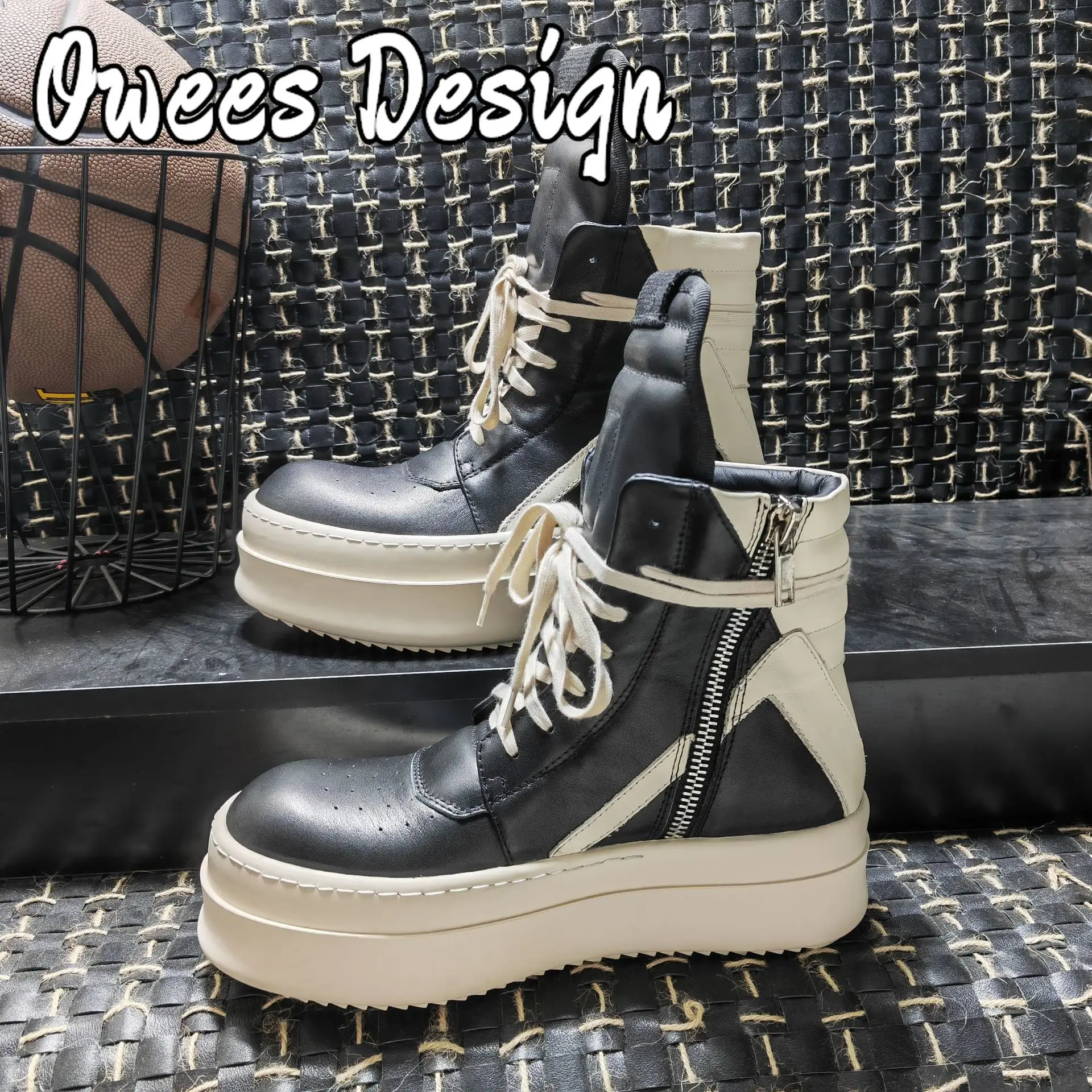 Высокие мужские массивные кожаные кроссовки из натуральной кожи