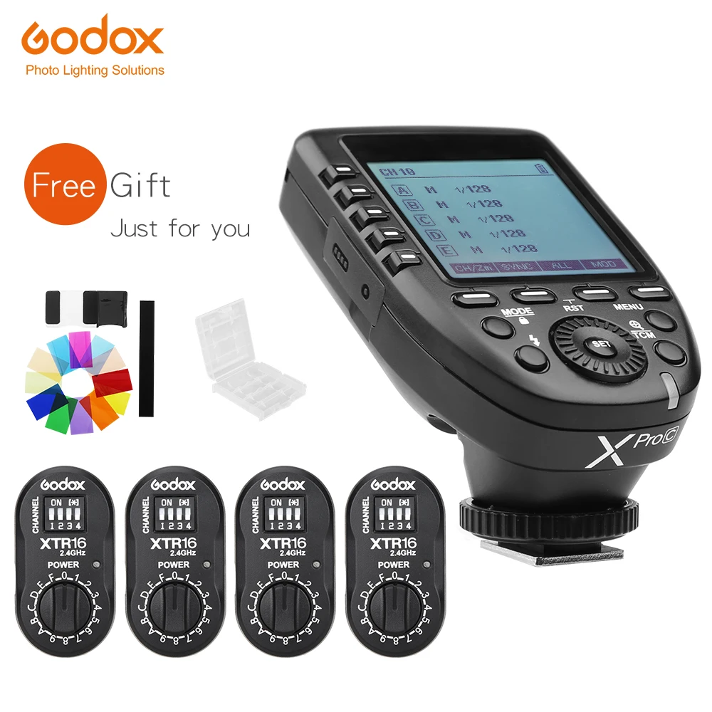 

Godox XPro-C + 4х фотовспышка ресивер триггер передатчик с XTR-16 II 2,4G Беспроводная система X HSS ЖК-экран для Canon DSLR