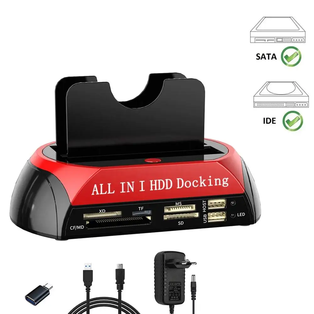 Док-станция для 2 5 3 5-дюймового IDE SATA HDD SSD с кард-ридером USB-SATA двойной внешний