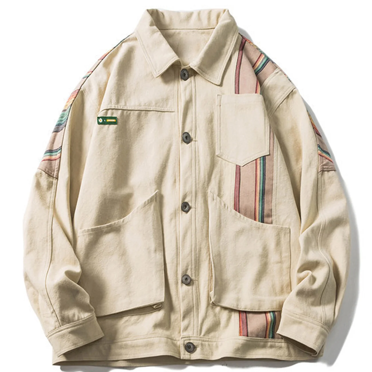

Streetwear Hip Hop Color Block Patchwork Denim Jacket Men Striped Jacket 2022 Autumn Harajuku Vintage Cargo Jacket Coats