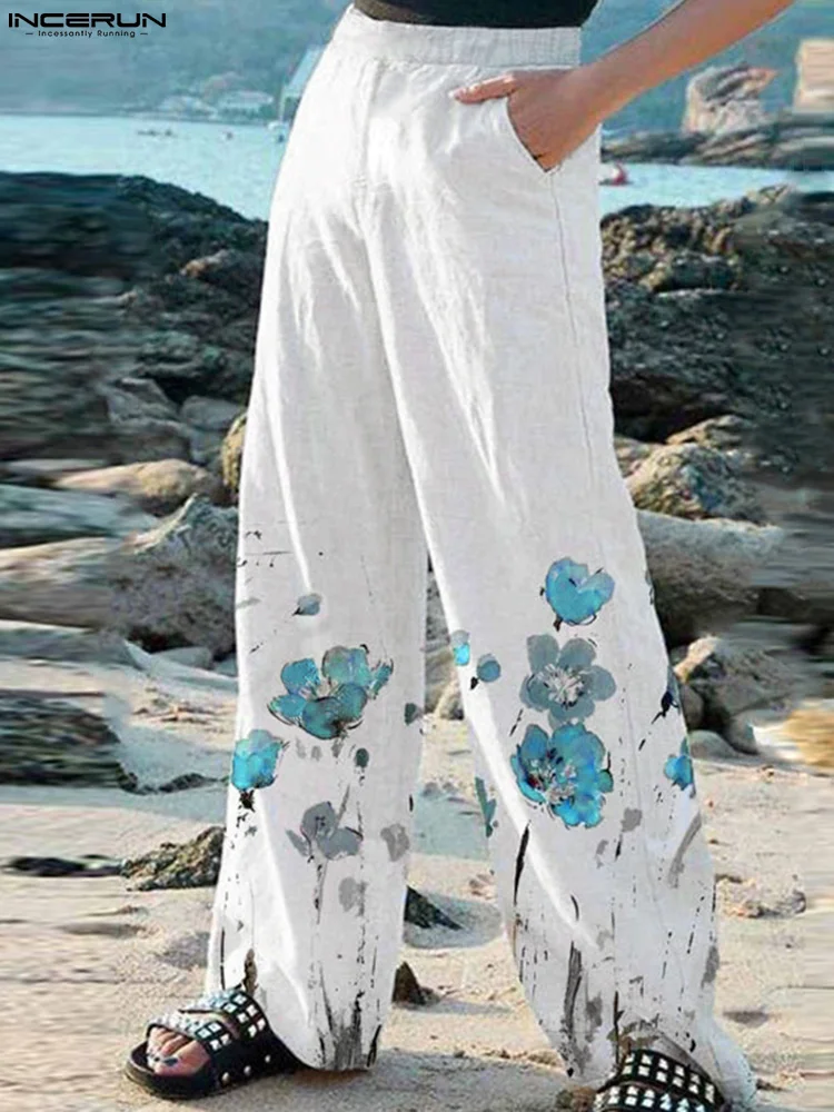 

2022 Men Casual Pants Printing Elastic Waist Loose Retro Wide Leg Trousers Men Joggers Streetwear Leisure Pantalon S-5XL INCERUN