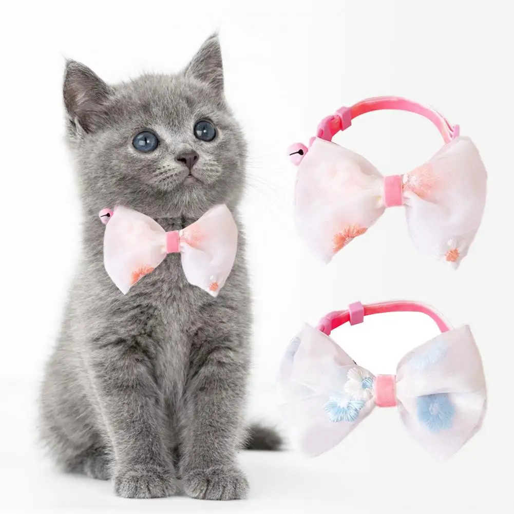 

Pet Collar Necklace With Bell Adjustable Flower Bow-knot Colorful Puppy Bow Tie Portable Collar For Cat Dog Accessories
