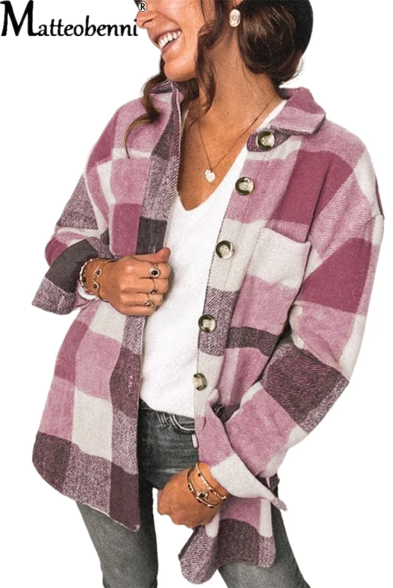 

Autumn 2022 Elegant Plaid Shirt Women's Shirt Lapel Long Sleeve Button Casual Shirt Women's Fashion Temperament Top Pocket