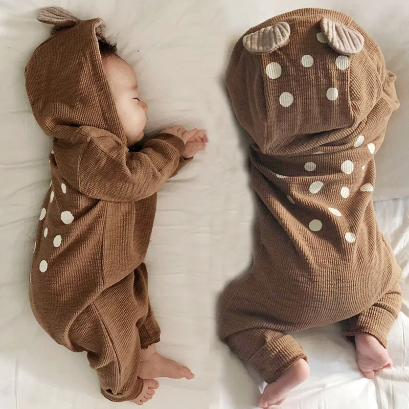 

Baby Boy Girl Rompers and Autumn Baby Cute Long Sleeve Jumpsuit Baby Fawn Hooded Newborn Infant Baby Onesie