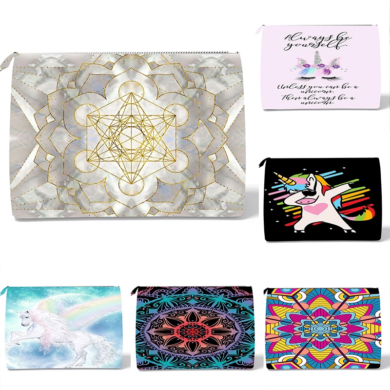 

Women Mandala Style Cosmetic Bag 2022 Bohemia Tarot Floral Unicorn 3D Print Cosmetic Bags Girl Travel Makeup Case Storage Bags