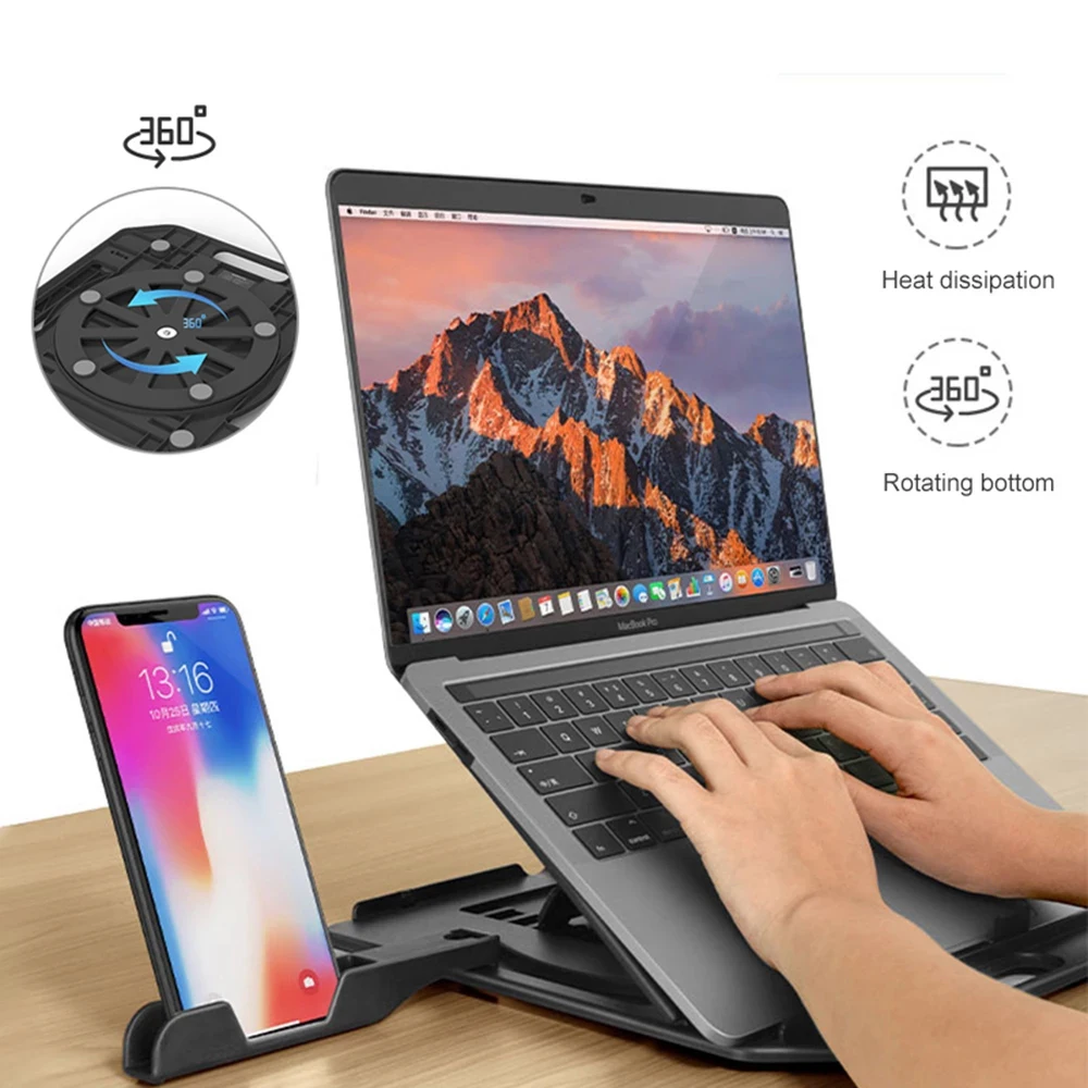 

Height Adjustment Laptop Stand For Macbook Pro Notebook Support 360 Degree Rotating Bottom Computer Stand Riser Cooling Pad