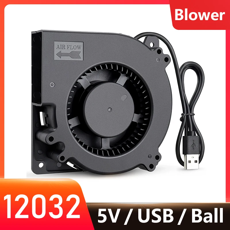 

Gdstime 120mm Blower DC 5V USB Fan 120x32mm Dual Ball Centrifugal Turbo Cooling Fan 12032 Cooler For BBQ grill blast Cooling