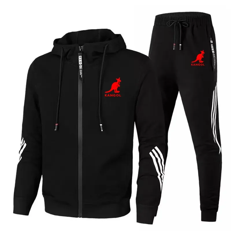 

New 2023 Spring Autumn Kangools Men Zipper Hoodies Sweatshirt+Sweatpants Suit Thin Tracksuit Sets KANGAROO Men's Hooded Outw