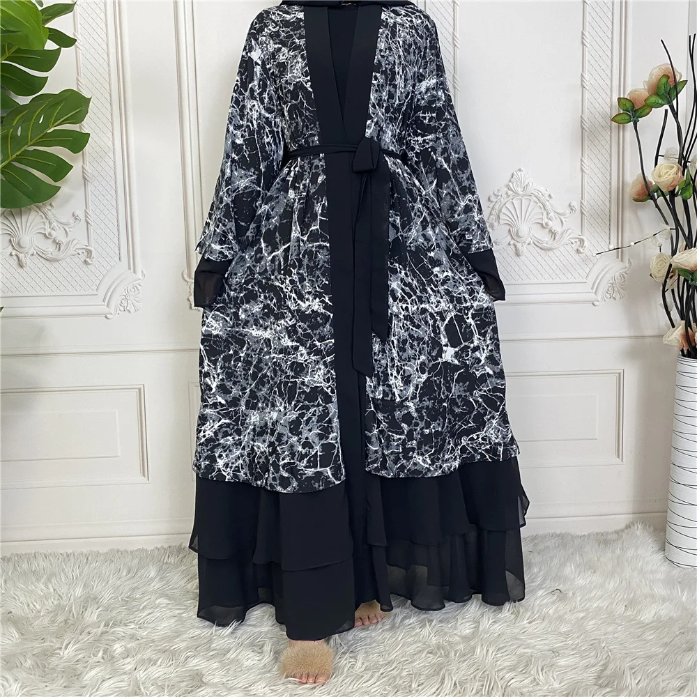 Chiffon Cardigan Abaya Dubai Turkey Kaftan Muslim Printed Long Dresses For Women Casual Robe Kimono Femme Caftan Islam Clothing