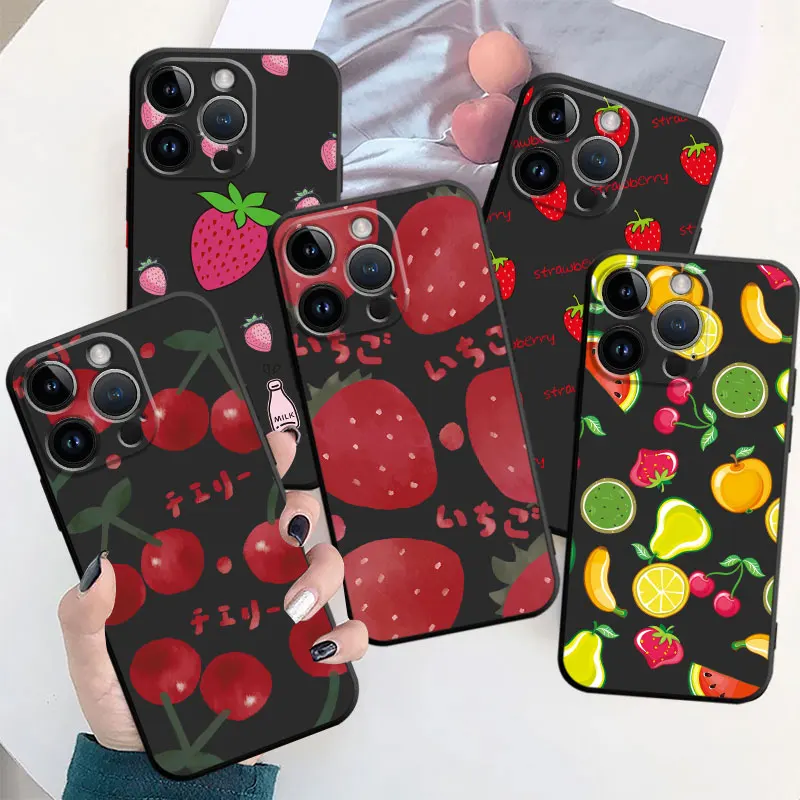 

Celular Case Cover for iPhone 11 12 13 14 Pro Max 7 8 Plus XS XR 14pro 13pro Mini 11pro Strawberry Lemon Cherry Silicone Shell