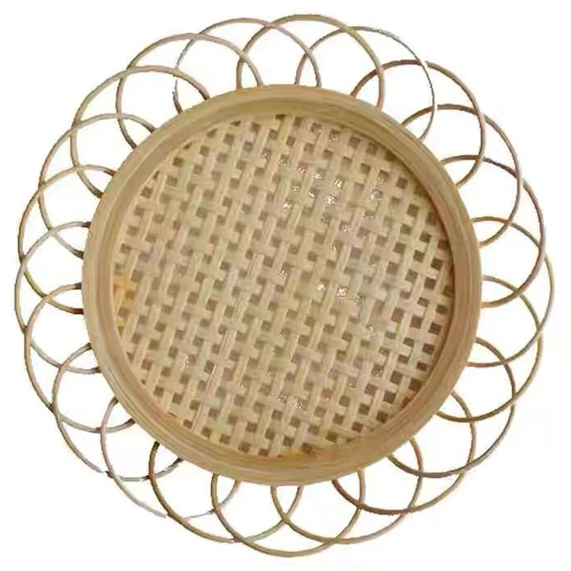 

Natural Bamboo Hollow Hand-Woven Tea Cup Coasters Placemat Cup Holder Dessert Plate For Home Kitchen Living Room