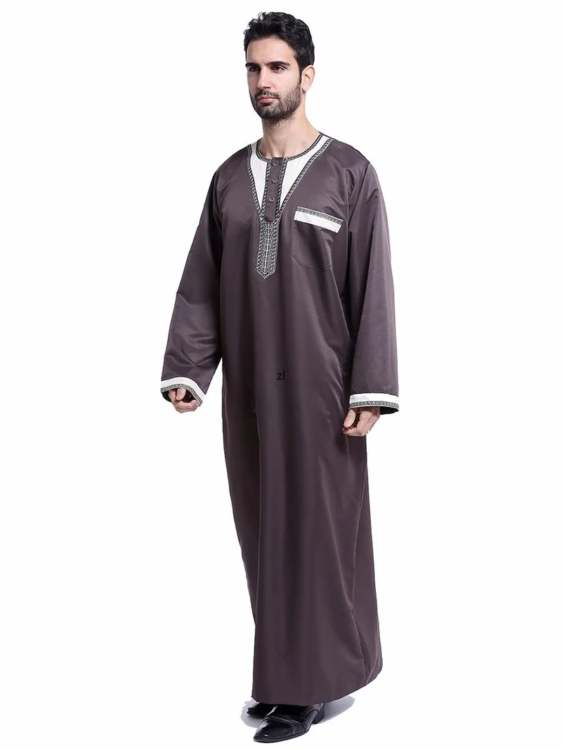 Muslim Islamic Clothing Men Jubba Thobe Pocket O Neck Kimono Long Robe Saudi Musulman Wear Abaya Caftan Islam Dubai Arab Dress