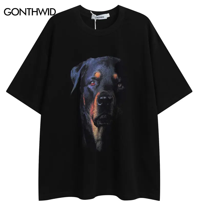 

Футболка мужская оверсайз в стиле хип-хоп, уличная одежда, свободная футболка с графическим принтом Doberman Dog, модная повседневная рубашка в стиле Харадзюку, на лето