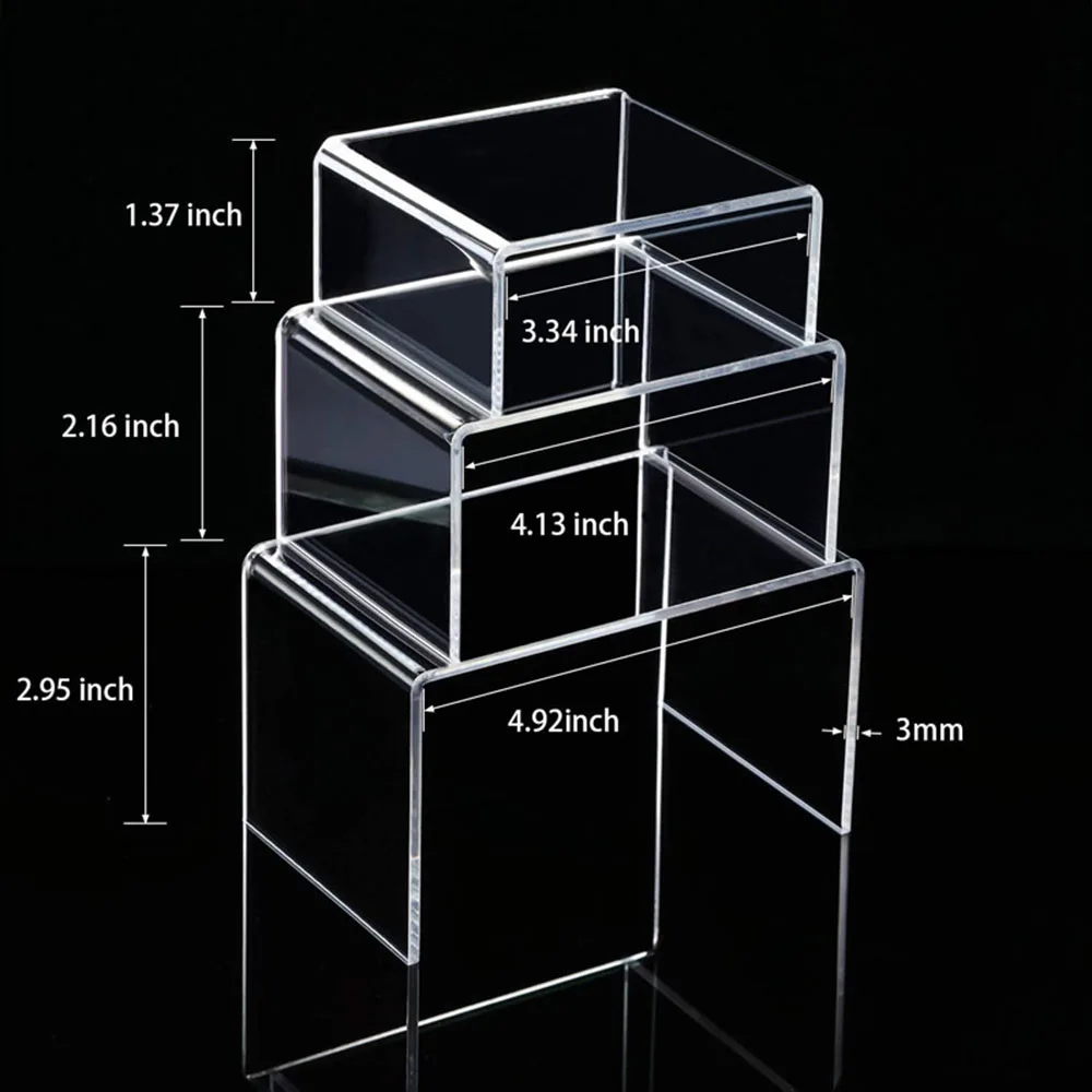 

3pcs Square Acrylic Clear Display Stands Showcase Jewelry Makeup Holder Doll Cosmetics Rack Trapezoidal Cake Display Stand Rack